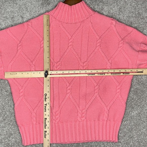 J. Crew Collection Womens Sweater Cable Knit Large L Pink Mock Neck Barbiecore - Picture 3 of 11